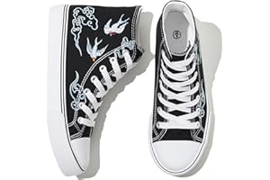 kufeiti Women's High Top Canvas Sneakers Canvas Shoes Lace up White Black Sneakers Casual Walking Shoes