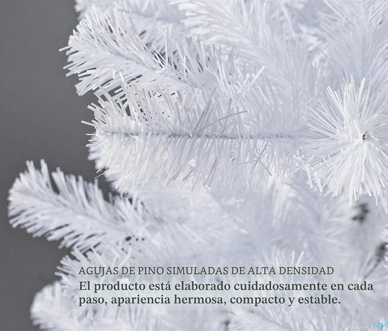 SOLAGUA Árbol de Navidad Artificial C/Efecto Brillo, Arboles con Hojas de Espumillón 120cm a 210cm de Primera Calidad, Súper Natural con el Soporte Metálico.(Blanco Brillo, 180cm 477Tips)