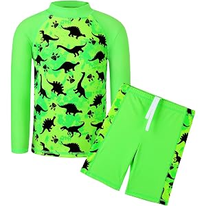 TFJH E Kids Boys UPF 50+ UV Swimwear Sun Protective Long Sleeve Two Piece Swimsuit 3-14Y