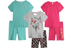 Real Love Girls' Active Shorts Set - 6 Piece Fashion T-Shirts and Performance Bike Shorts - Summer Outfit for Girls (7-16)