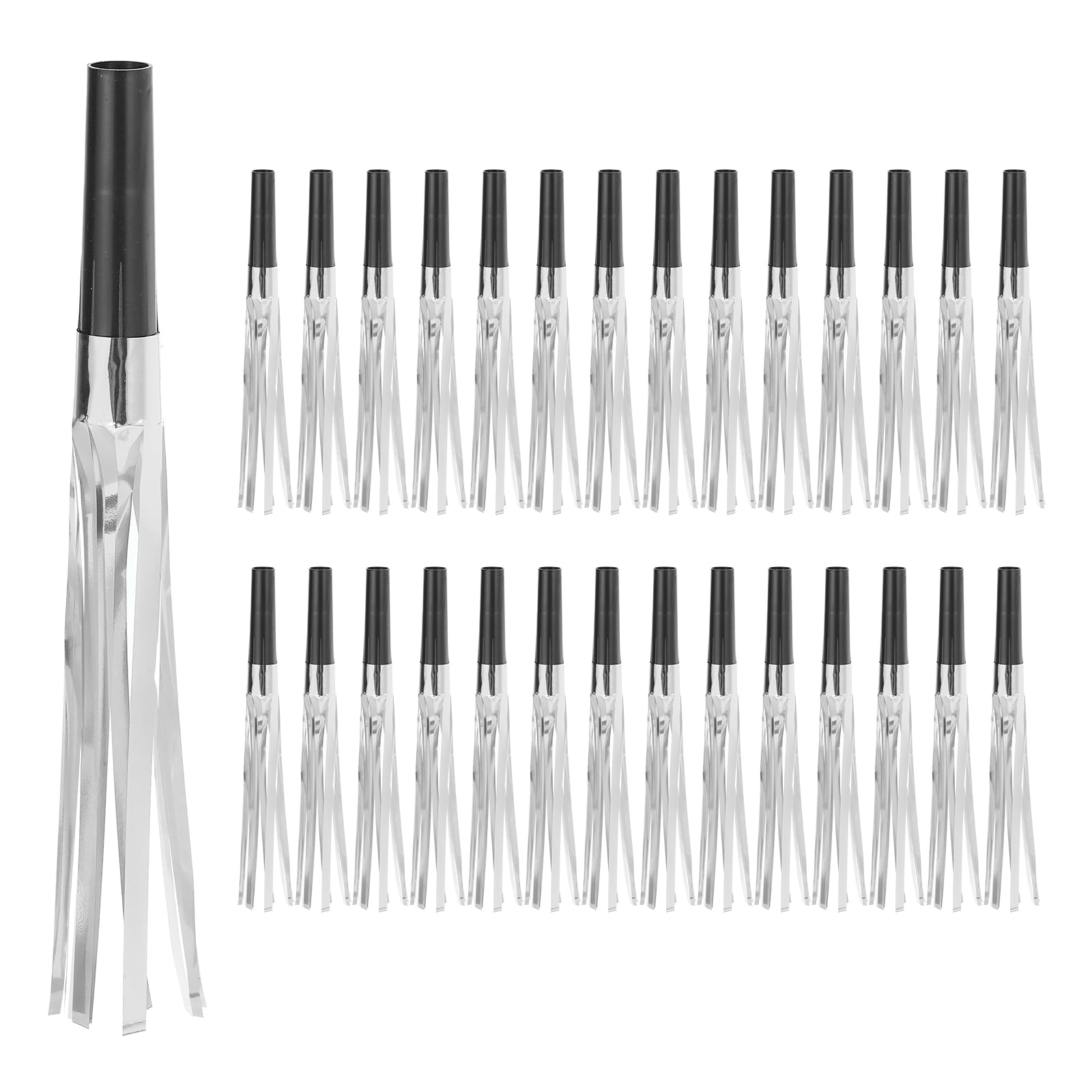 PATIKIL 60 Pcs Noise Makers, Metallic Fringed Noise Makers Party Whistles for Party Favor Supplies Birthday New Year, Black/Silver Tone