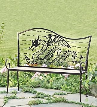 Outdoor Wood And Metal Dragon Bench Iron Laser Cut Design Deck