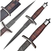 AJSANITY Sykes Fairbairn US Army Double-Edged V42 Military Best Dagger Knife WWII Collectible knives Leather Stacked Handle