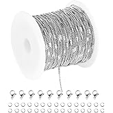 UMAOKANG 33 Feet Silver 316 Stainless Steel Chain for Jewelry Making, Twisted Curb Link Chain Bulk with Jump Rings Lobster Clasps for Necklace Bracelet Making DIY Accessories