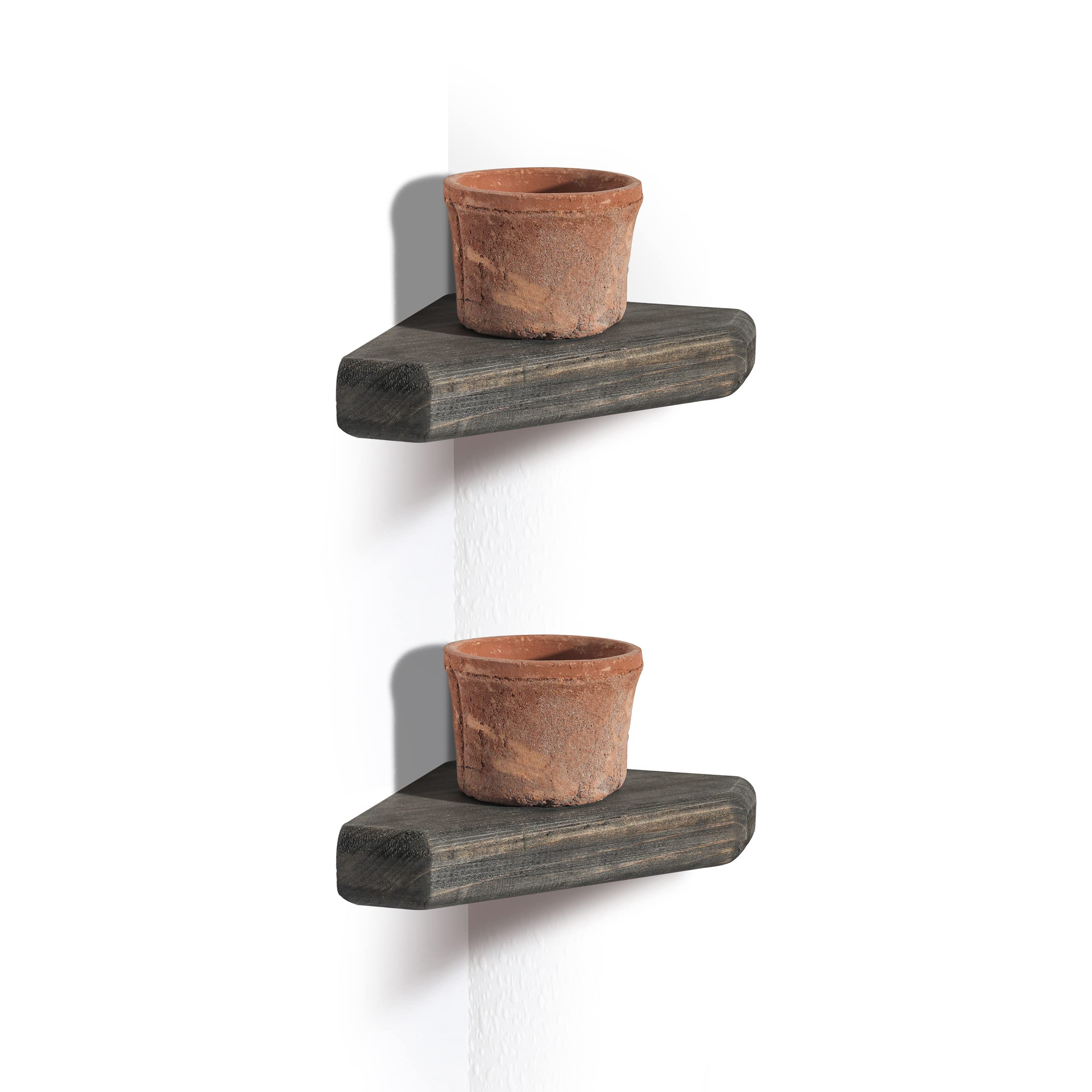 Photo 1 of Freezing point Small Corner Shelf Rustic Wood Floating Shelves Wall Mounted Display Storage Plant Shelf Tiny Home Living Room Kitchen Bathroom Décor Farmhouse Style Decorations
