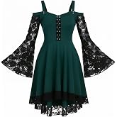 Panegy Women’s Gothic Steampunk Dress Lace Off Shoulder Renaissance Dress Party Cosplay
