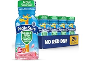 PediaSure Grow & Gain with Fiber Nutritional Shake for Kids, 7g Protein, 3g Fiber to Support a Healthy Digestive System, DHA Omega-3, Non-GMO, Strawberry, 8-fl-oz Bottle, Pack of 24