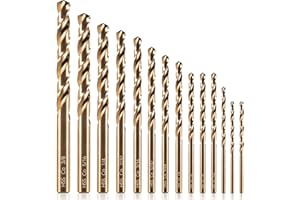 COMOWARE 15Pcs Drill Bit Set (1/16"-3/8"), M35 HSS Twist Drill Bits, Jobber Length, Straight Shank, Metal Drills bit Set for Steel, Stainless Steel/Iron/Wood/Plastic, with Metal Indexed Storage Case