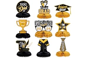PLAUTHUS Graduation Centerpieces 2024，Graduation Table Decorations Class of 2024，Black and Gold Graduation Decorations 2024, Graduation Honeycomb Centerpiece for High School，College Graduation Party Supplies