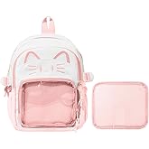 ZingZaak Kawaii Cat Ita Bag,Pin Purse,Pin Display Backpack Bag with Insert,For Daily Use and Cosplay,Gift for girls(pink-white, Small)
