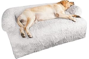 DOGKE X-Large Washable Removable Calming Dog Bed,Fluffy Plush Dog Couch Bed,Couch Cover for Dogs with Dogs Landing Furniture Protector,Dog Beds for Extra Large Dogs and Cats.(XL(45x37x6),Light Grey)