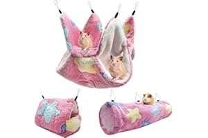 BISOZER Small Pet Cage Hammock, Hanging Tunnel and Rat House, Suitable for Hamster, Guinea Pig, Chinchilla, Ferrets, Mice, Hedgehog, Berbil, Degu, Cute Coffee Color with Pattern