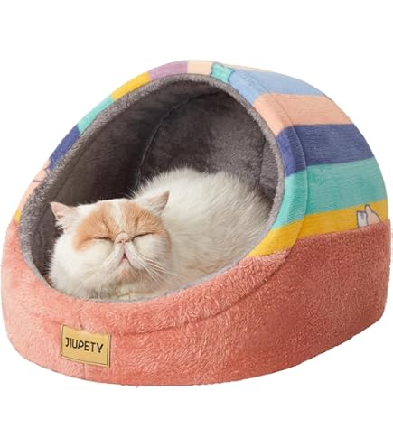 Cama De Gato Cueva Camas Para Gatos De Interior – Cama Para Gatos Con Almohada Acolchada Extraíble Lavable, Suave Felpa De Algodón De Alta Calidad, Cama Para Mascotas, Diseño Animado De Casa