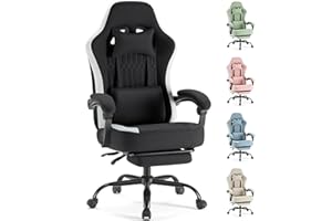 Sweetcrispy Computer Gaming Chair - High Back Ergonomic Desk Chair with Footrest and Lumbar Support, Height Adjustable Task Chair with Linkage Armrests and Headrest, 360° Swivel Wheels, Black