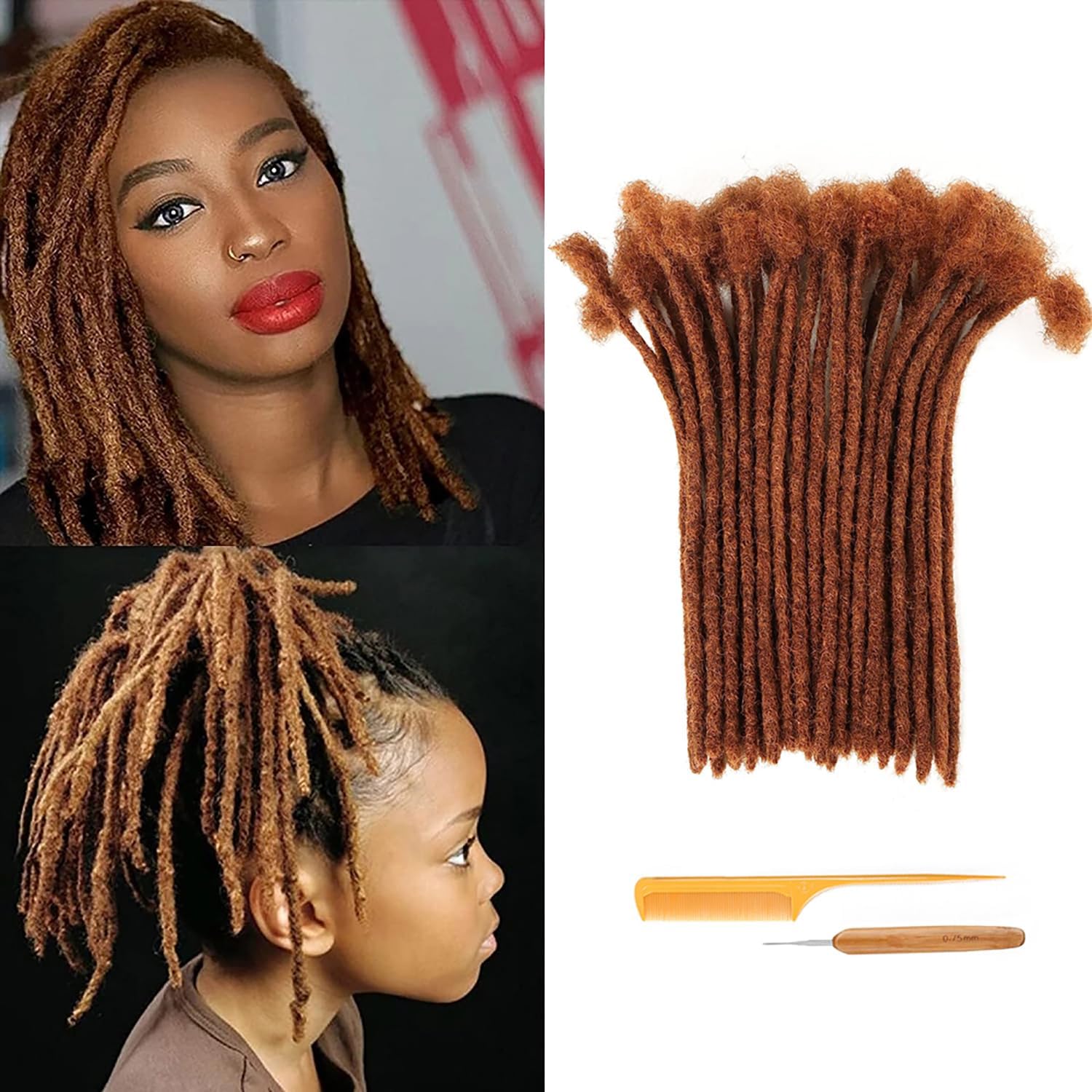 Ainimiu 6-18 Inch Dreadlock Extensions Human Hair 0.6cm Thin Loc Extensions Real Human Hair for Men/Women/Kids 30 Strands Full Handmade Permanent Dreads Can Be Curled and Bleached