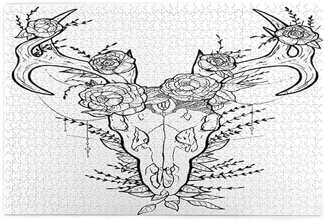 Amazon Co Jp 1000ピースパズル スカルタトゥーアートグラフィックイラスト 大人と子供のための絵パズルゲーム家族の結婚式の卒業ギフト ホーム キッチン