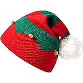 NociHah Christmas Elf-Hats Knitted Beanies-Hat for Women Men - Santa Skull Cap with Pompom