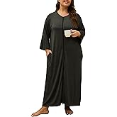 VintageClothing Women Zipper Front Robes Plus Size Long Housecoat Soft Modal Sleepwear Loungewear Nightgowns with Pockets