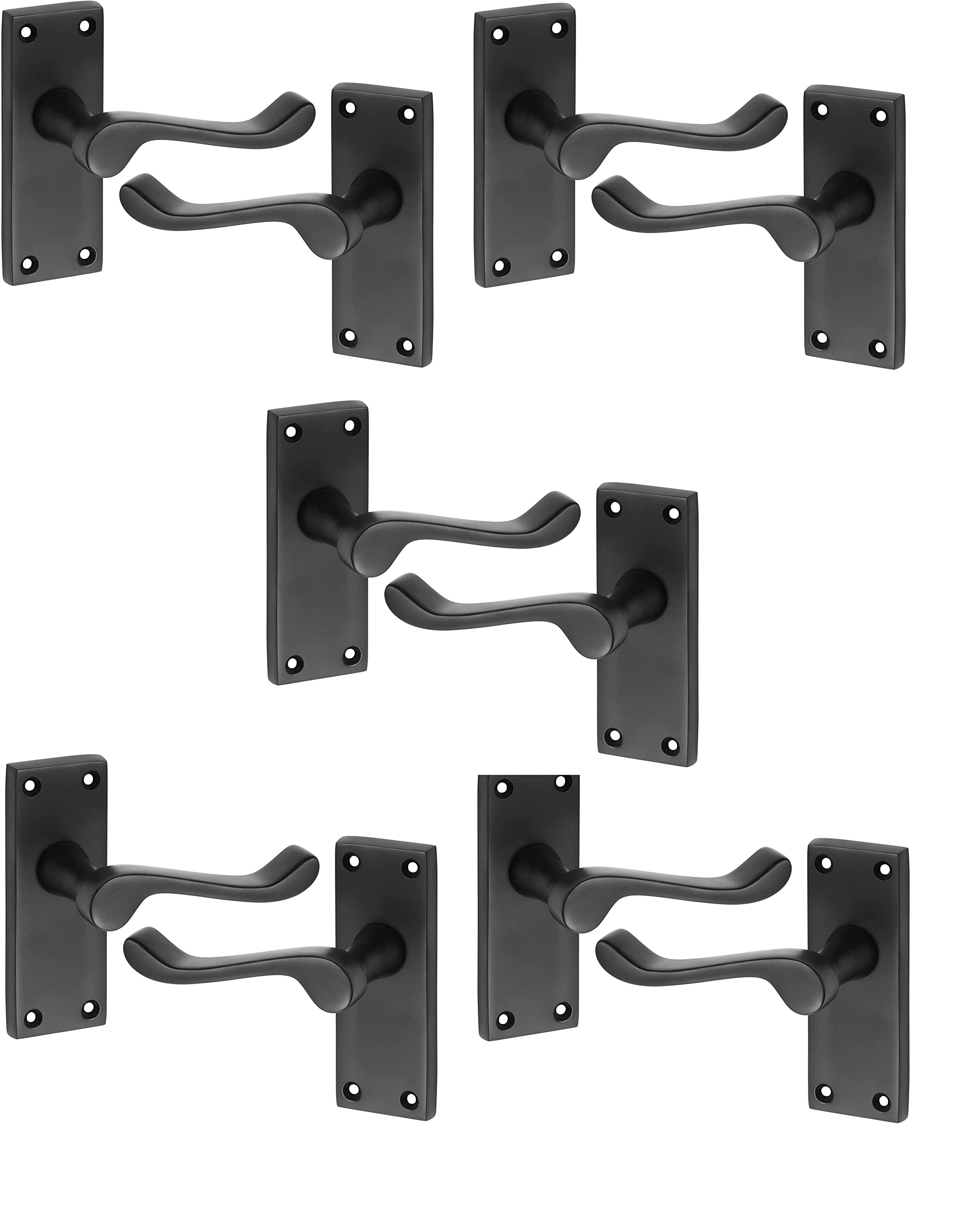 Golden Grace Victorian Scroll Lever Latch Door Handles in Matt Black Finish, Classic Interior Doors Hardware, 5 Pairs - 120mm Long