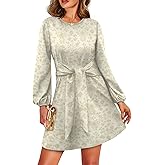 domirica Lantern Long Sleeve Tie Waist Floral Boho Casual Dress A Line 2025 Summer Fashion Swing Flowy Mini Dresses