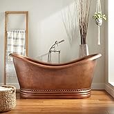 Signature Hardware 480042 Paige 66" Copper Double Slipper Soaking Tub with Integrated Overflow and Rolled Rim - Less Drain As
