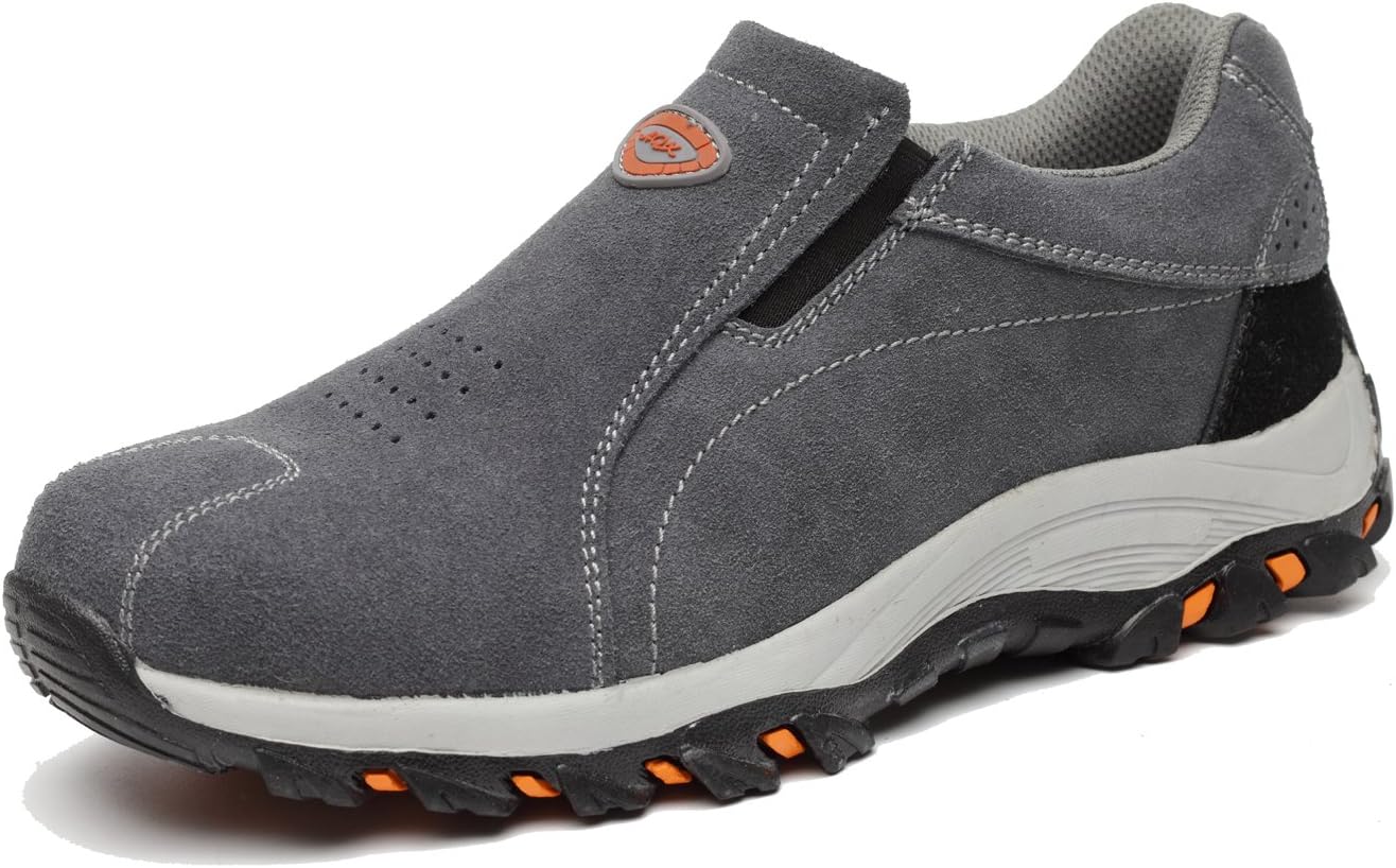 Mens Safety Shoes Steel Toe Cap Safety Trainers Leather Slip On Work Shoes Steel Sole Protection Hiking Trainers