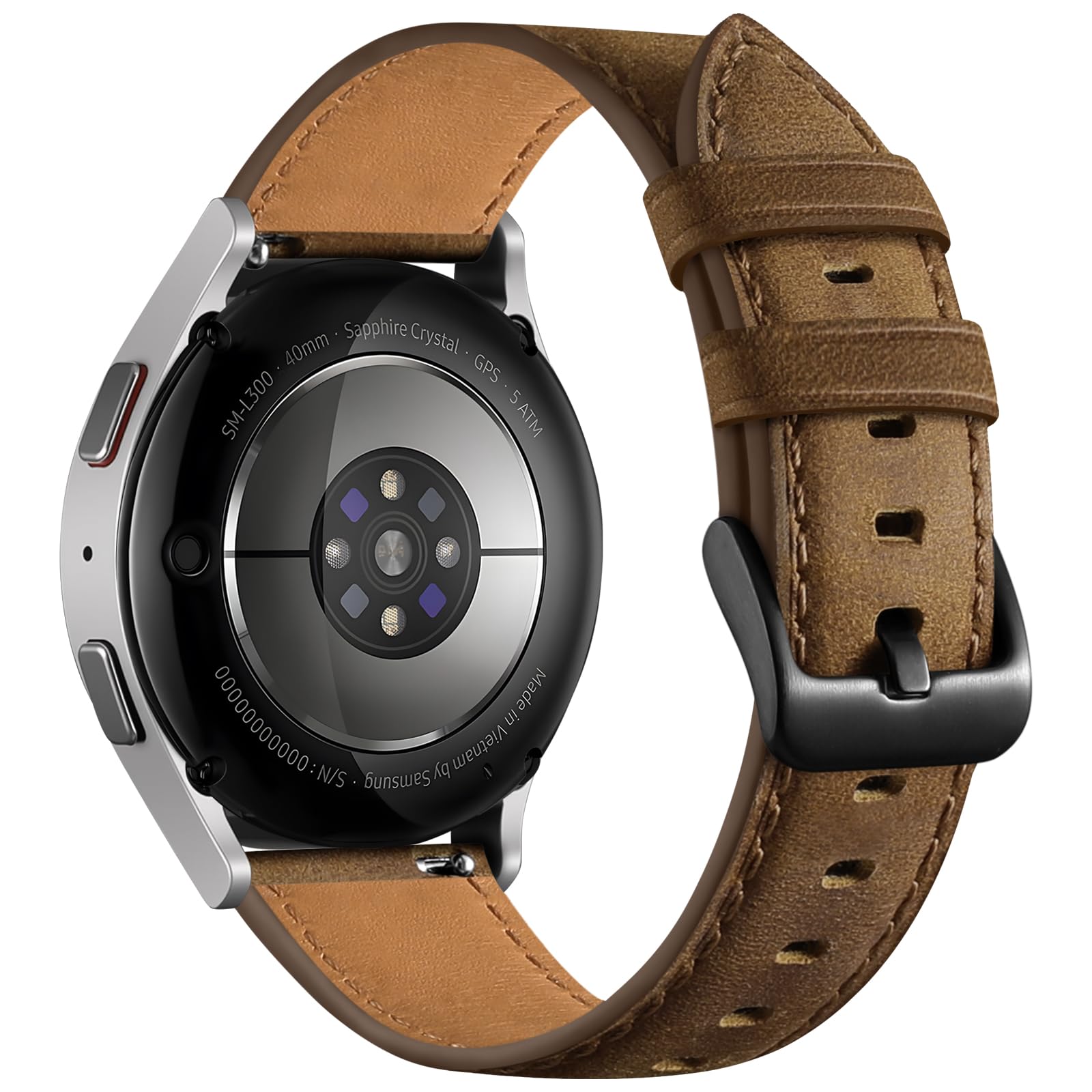 Haveda Leather Bands Compatible with Samsung Galaxy Watch 7 Band/Galaxy Watch 6 5 4 FE Band 40mm 44mm, 20mm Genuine Leather Strap Replacement for Samsung Watch 6 4 Classic/5 Pro Men, Coffee
