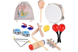 Boxiki kids Musical Instruments Set of 16 PCS - Toddler Educational & Musical Percussion for Kids - with Tambourine, Maracas & Castanets & More to Fine Motor Skills - 3+ Years Olds