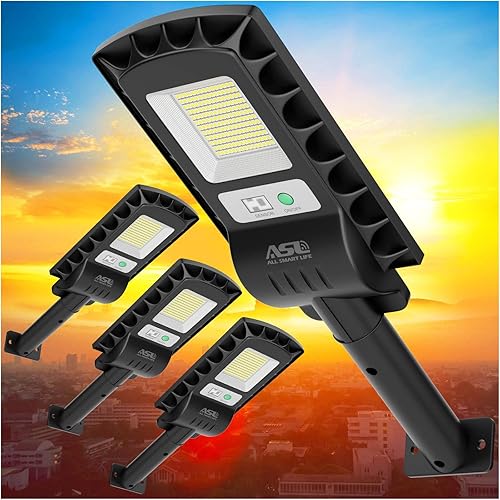 Allsmartlife Solar Street Lights Outdoor Waterproof, 4-Pack 1000lm