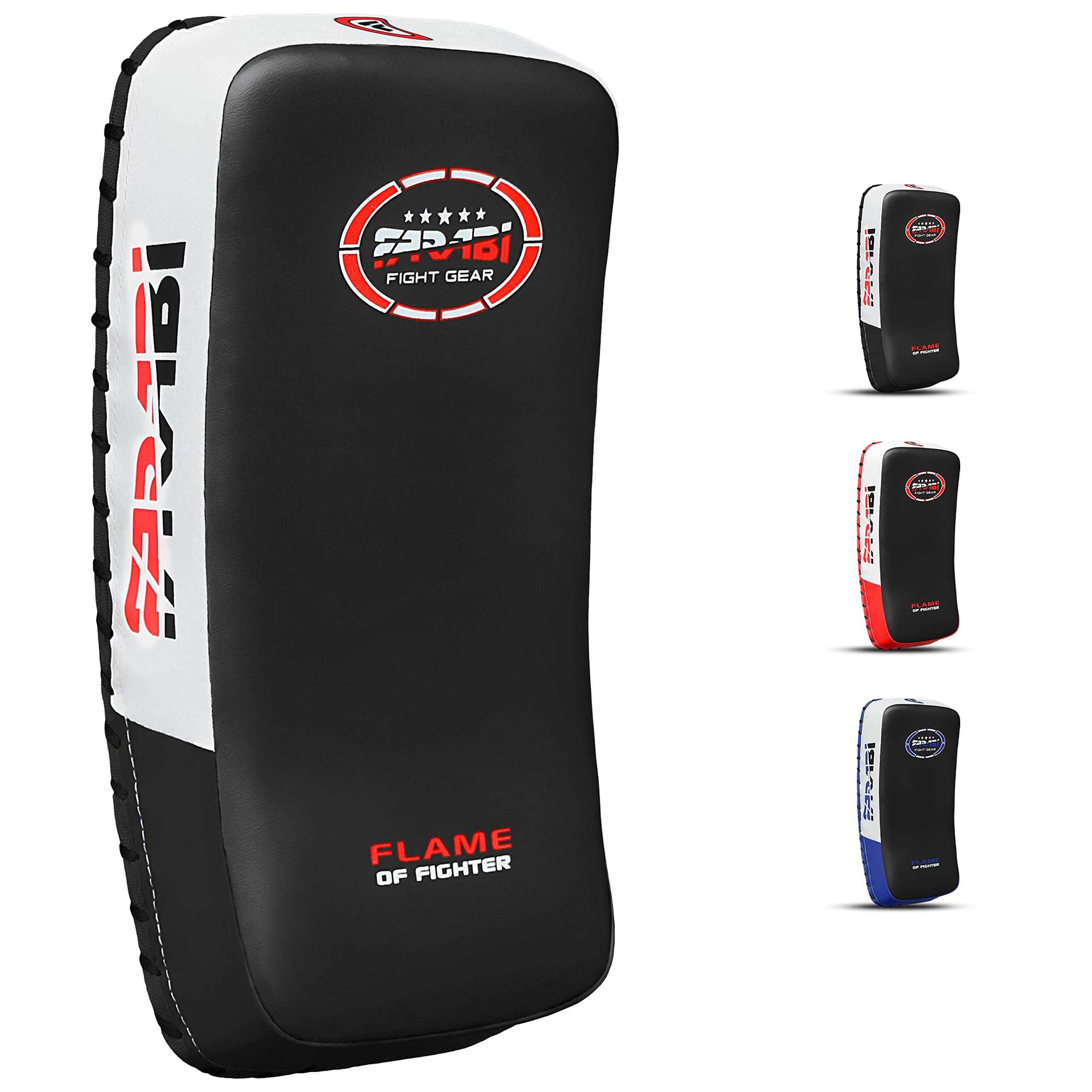 Farabi Sports Muay Thai Pad for Coaching, Training, Kickboxing Curved Kick pad, Thai Pads Strike Shield MMA Muay Thai Pads X 1 Unit (White/Black)