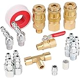Hromee 18 Pieces Air Coupler and Plug Kit, 1/4-Inch NPT Air Hose Fittings with Universal Quick Coupler, Brass Ball Valve, Swi