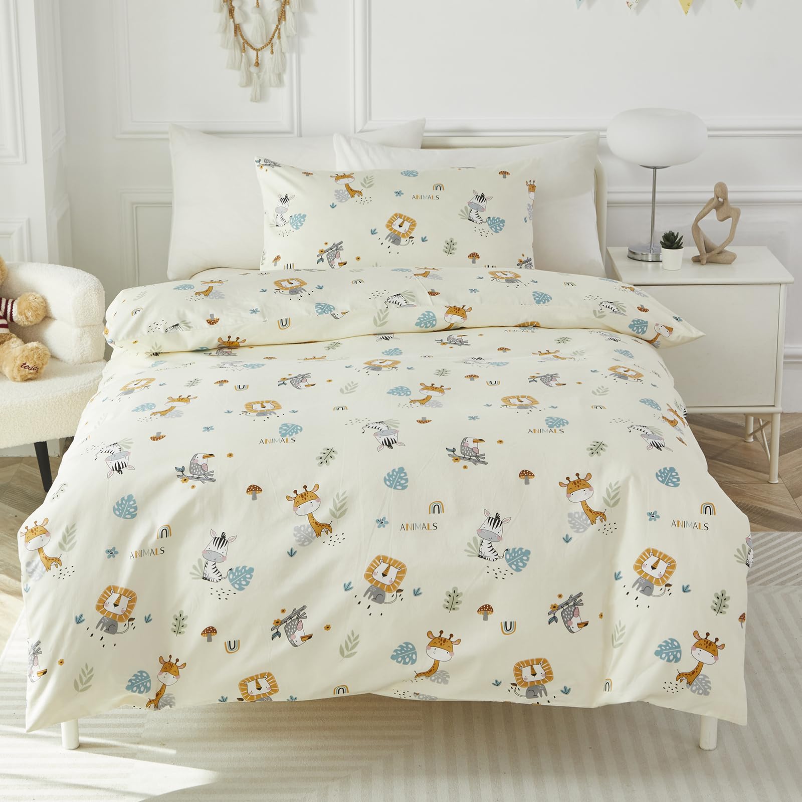 HMtideby Toddler Kids Bedding Set for Girls and Boys, Safari Animal Cot Bed Duvet Cover with Pillowcase, 2 pcs, 120 x 150 cm — image 1