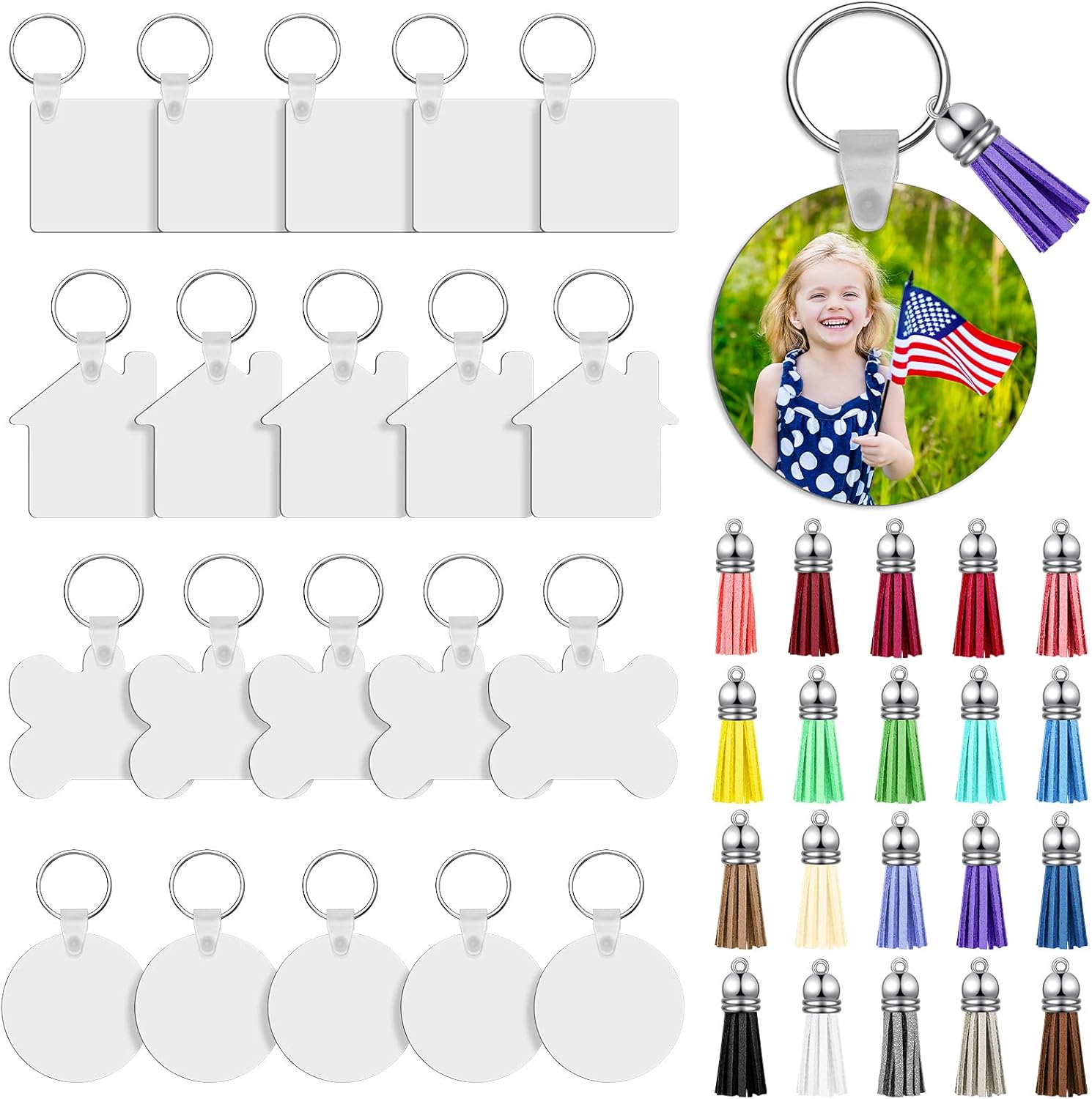 40 Pieces Sublimation Blank Keychain Key Ring Set Transfer Keychain DIY