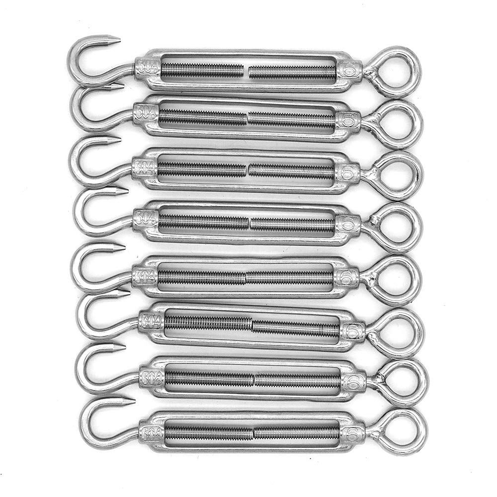 Pack of 8 NUZAMAS M6 Hook & Eye, C to O Fits Turnbuckle, 304 Stainless Steel, Hardware Kit for Wire Rope Tension Heavy Duty, for Sun Shade, Tent Awning Installation, Anti-Rust
