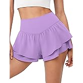 IWD Women's Flowy Running Shorts High Waisted Double Ruffle Butterfly Athletic Shorts 2 in 1 Tennis Shorts with Pockets