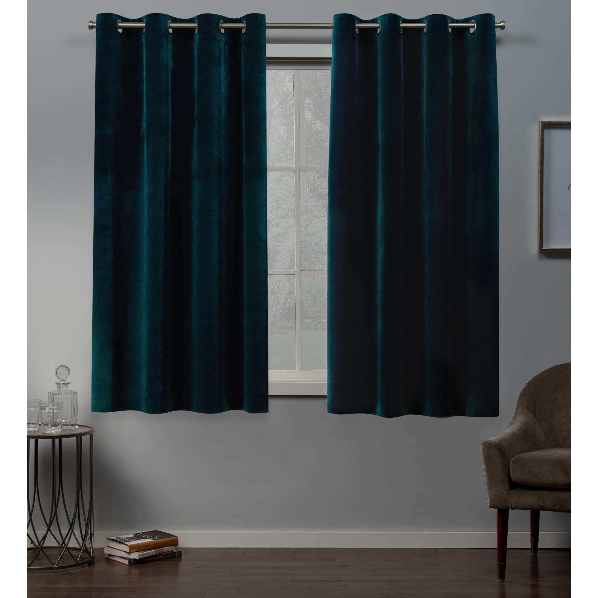 Exclusive Home Curtains Velvet Grommet Top Panel Pair, Teal, 54x63, 2 Piece
