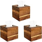 PEDOBALI 3 Pcs Wooden Tissue Box Cover Bulk, Square Acacia Wood Box Holder, Retro Color Facial Tissue Cover Holder, for Tabletop, Night Stands, Bathroom, Office, Kitchen