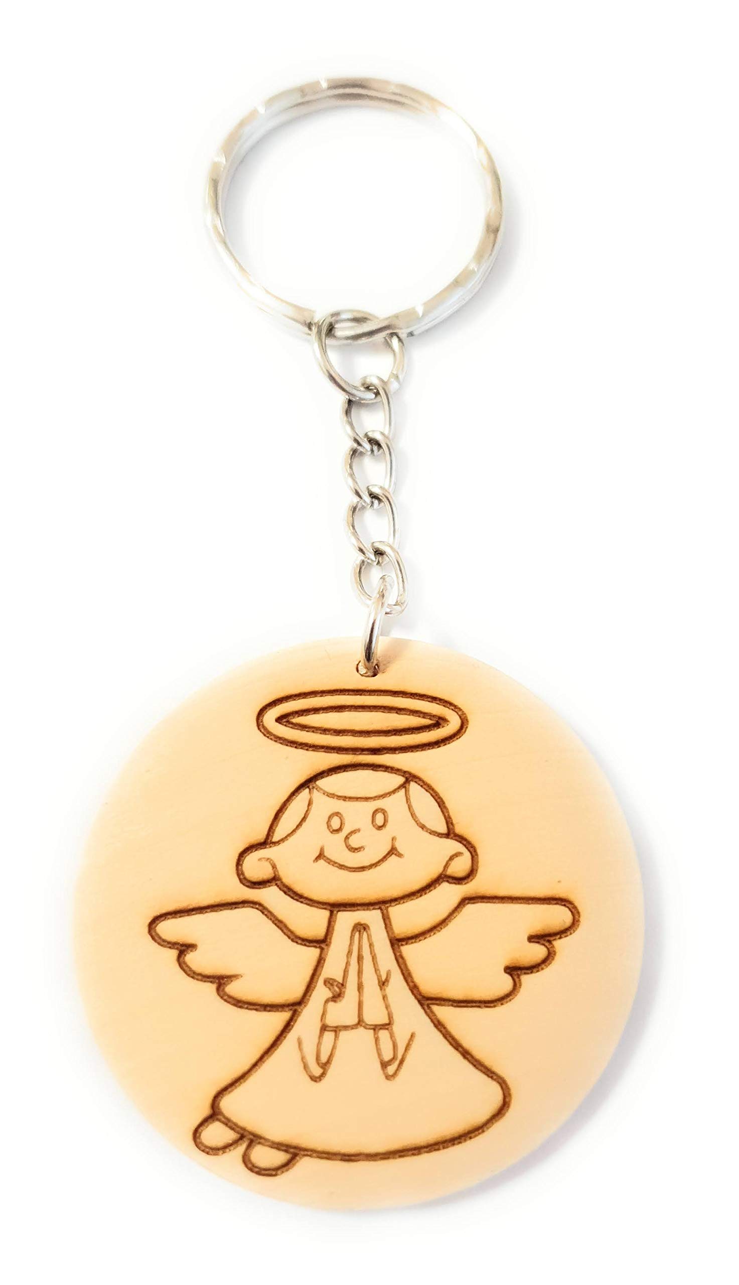 Wooden Guardian Angel Keyring Wooden Gifts