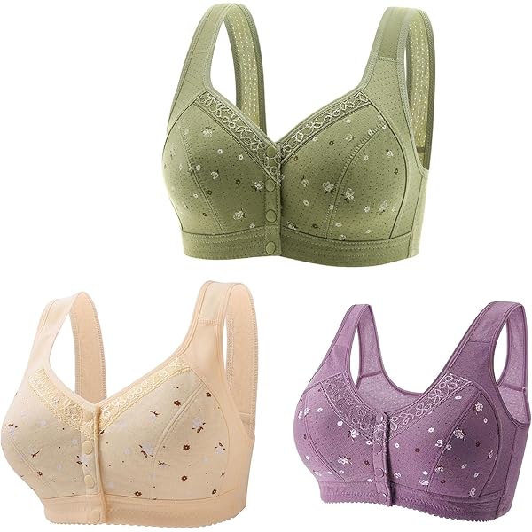 No Wire Bras for Women Front Closure Daisy Bras 3 Pack High