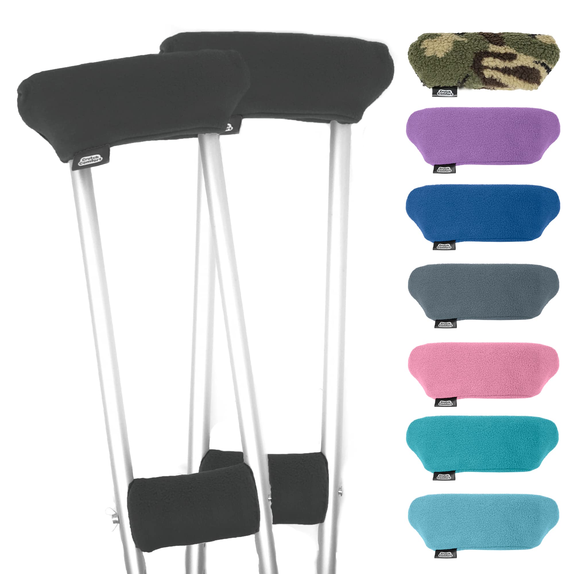 Universal Crutch Underarm Pad and Hand Grip Covers - Luxurious Soft Fleece with Sculpted Memory Foam Cores (Classic Black)