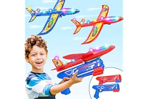 FLY2SKY 4 Pack LED Light Airplane Launcher Toy Set 2 Flight Mode Glider Airplane Foam Outdoor Sport Toys Party Favor Summer Toy Airplanes for Boys 3-12 Outdoor Toys for Kids 2 Plane + 2 Launcher