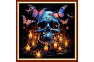 Findvoor Stamped Cross Stitch Kits for Beginners Full Range of Cross Stitching Embroidery Pattern for Kids or Adults, 11CT DIY Needlepoint Embroidery Starter Kits-Butterfly Skeleton 17.7x17.7 inch