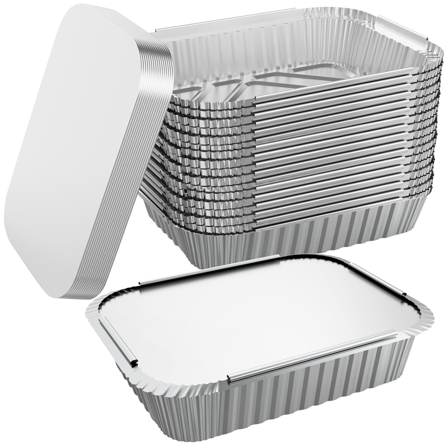 Photo 1 of   8.3"x6.2" Disposable Tin Foil Pans with Lids 2.25LB Aluminum Pans To Go Containers for Cooking, Baking, Catering Party Meal Prep, Take Out, Freeze