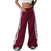 BEAUDRM Women's Y2K Baggy Bow Wide Leg Pants Striped Track Elastic Waist Long Sweatpants Parachute Pants