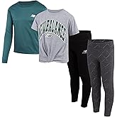 New Balance Active Girls Legging Set - 4 Piece Athletic Short Sleeve Shirt, Long Sleeve Shirt & Activewear Girls Leggings Set