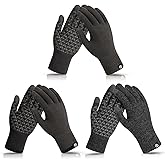 MA COWCF 3 Pairs Winter Gloves for Women Men Touch Screen Elastic Knit Thermal Anti-slip Gloves for Cold Weather