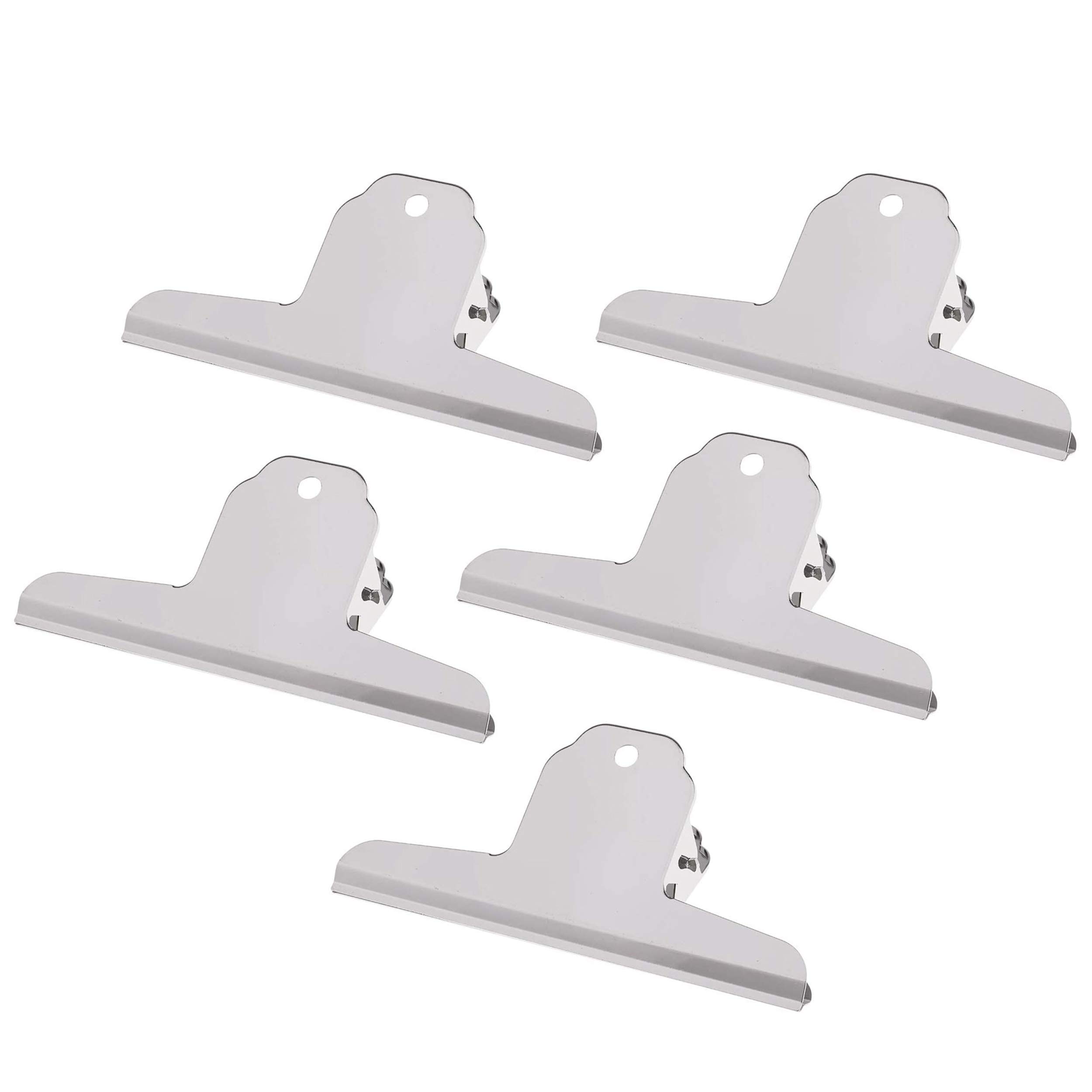 POFET 5pcs Large Bulldog Clips, Metal Paper Clip, Metal Hinge Clips, Bull Dog Clips Stainless Steel Hinge Paper Clip, Office Supplies - 12cm