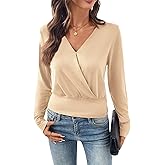 EVALESS Womens Tops Spring Cross Wrap V Neck Blouses Dressy Casual Long Sleeve Shirts Trendy 2026