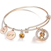 Leafael Superstar Zodiac Expandable Bangle Bracelet Made with Premium Crystals Horoscope Constellation October November Birthstone Topaz Brown Jewelry, Rose Gold Plated, 7