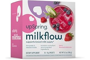 UpSpring Milkflow Lactation Supplement Drink Mix – Milk Lactation Supplement to Support Breast Milk Production with Fenugreek and Blessed Thistle, Berry Flavor, 18 Servings